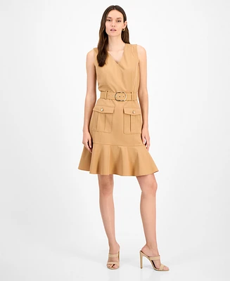 Tahari Asl Women's Belted Sleeveless Fit & Flare Dress