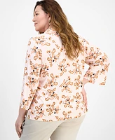 Jm Collection Plus Printed 3/4-Sleeve Tunic, Exclusively at Macy's
