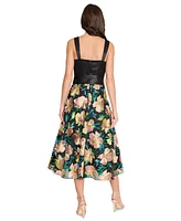 Tahari Asl Women's Satin Tie-Waist Floral-Embroidered Dress