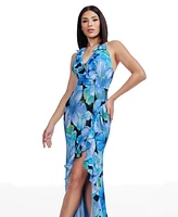 Dress the Population Women's Kathleen Ruffle-Trim Halter Gown
