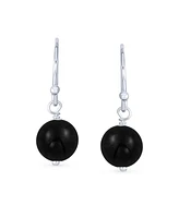 Bling Jewelry Simple Basic Round 8MM Bead Ball Drop Dangle Earrings Secure French Fish Hook Wire .925 Sterling Silver