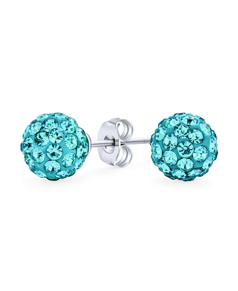 Bling Jewelry Elegant .925 Sterling Silver Round 8MM Glittering Pave Crystal Disco Ball Stud Earrings