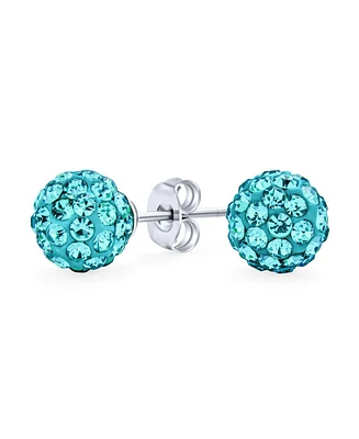 Bling Jewelry Elegant .925 Sterling Silver Round 8MM Glittering Pave Crystal Disco Ball Stud Earrings