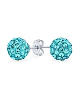 Bling Jewelry Elegant .925 Sterling Silver Round 8MM Glittering Pave Crystal Disco Ball Stud Earrings