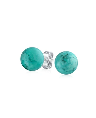 Bling Jewelry 8MM Natural Stone Round Bead Ball Stud Earrings .925 Sterling Silver