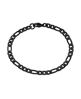 Bling Jewelry Flat Figaro Link 5MM Necklace & Bracelet Set Black Gold Tone Stainless Steel