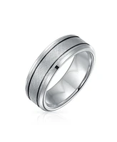 Bling Jewelry Wide Silver Tone Double Grooved Brushed Matte Titanium Band Ring Comfort Fit