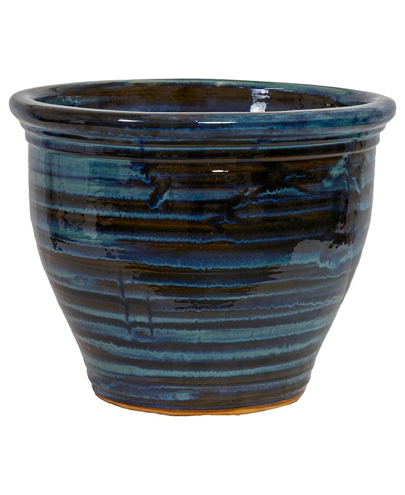 Large Ceramic Planter - Indoor or Outdoor Plant Pot with Drainage Dark Green Glaze Finish 18.5" Studio