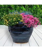 Large Ceramic Planter - Indoor or Outdoor Plant Pot with Drainage Dark Green Glaze Finish 18.5" Studio