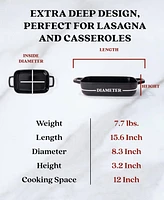 Alva Nori 12"x8" Enameled Cast Iron Rectangular Roasting Pan, Non-Toxic Pfas-Free Casserole Dish, Naturally Nonstick Baking & Braising Pot, Oven Safe