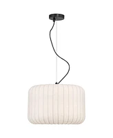 Jaime 18" Modern Pendant Chandelier Ceiling Light Fixture Dining Room Over Table Kitchen Island Foyer Drum Hanging Round Matte Black and White Metal H