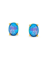 Bling Jewelry Simple Classic White Fire Orange Black Blue Opulence Created Opal Oval Stud Earrings Yellow Gold Plated .925 Sterling Silver 7MM
