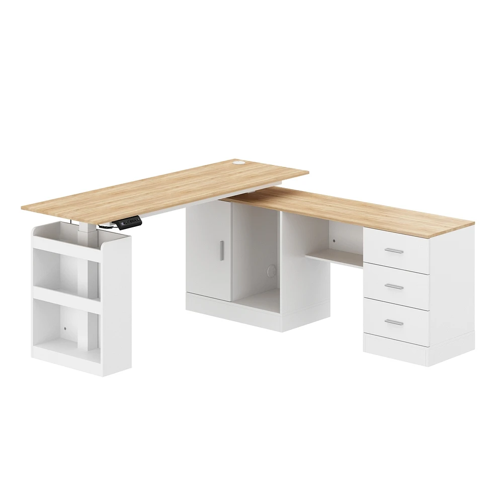 Electric Standing Desk,L-shape Adjustable Height Stand up Desk, Sit Stand Home Office Desk , White,Wooden