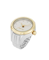 Nine West Women's Quartz Two-Tone Metal Alloy Crystal Accented Dial Ring Watch, 23mm