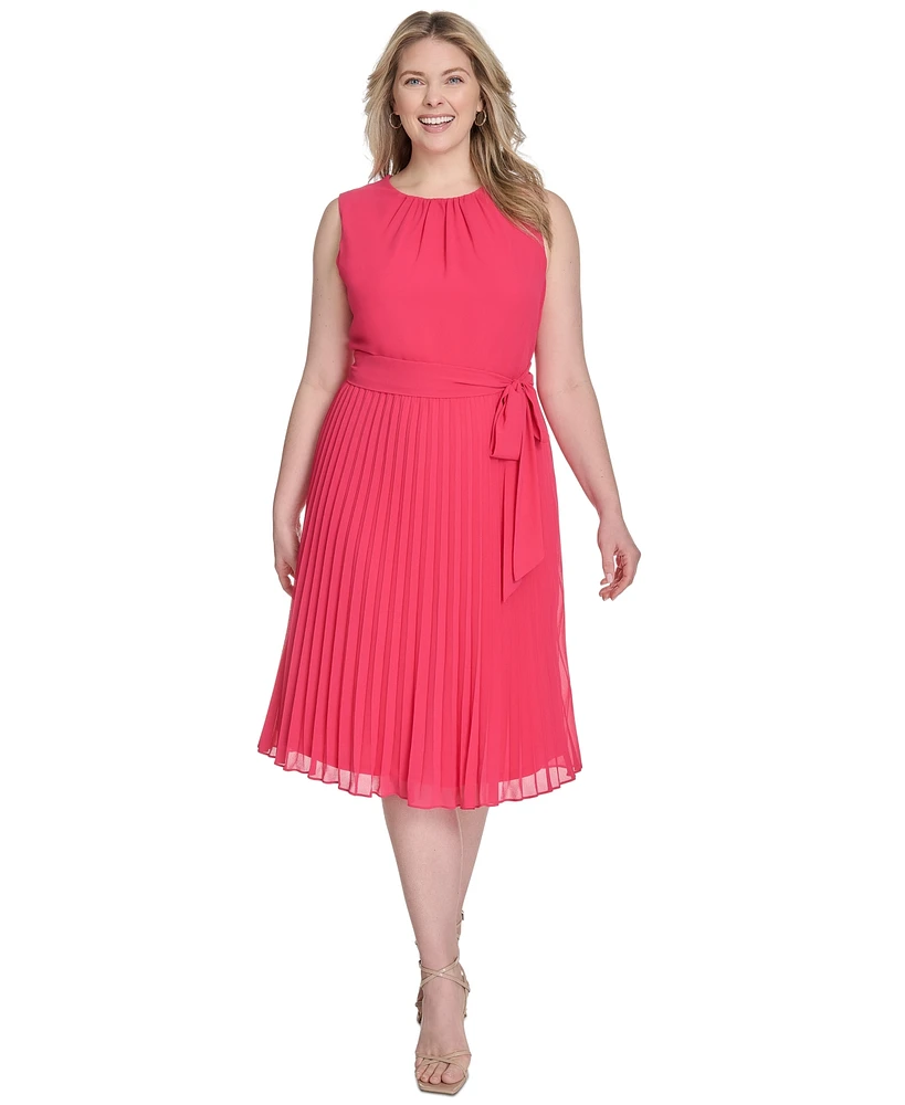 Jessica Howard Plus Belted Pleated Midi Dress