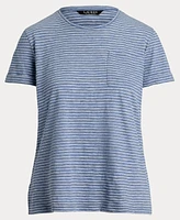 Lauren Ralph Women's Striped Cotton Slub Jersey Pocket Tee