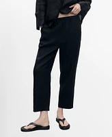 Mango Women's Straight Cropped Linen Trousers Pants