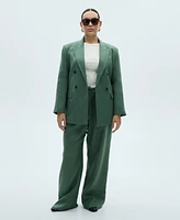 Mango Women's Straight Linen-Blend Trousers Pants