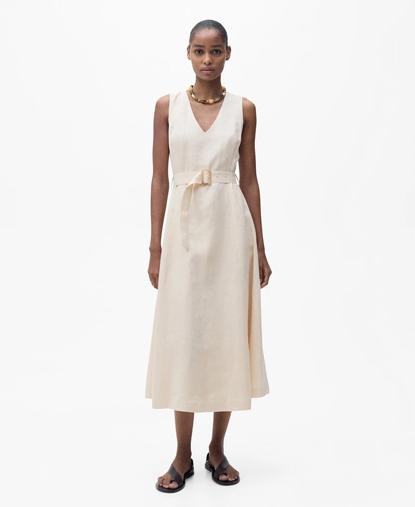 Mango Women's Belt Linen Dress