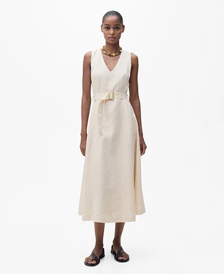 Mango Women's Belt Linen Dress