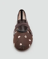Mango Women's Cross Straps Embroidered Flowers Ballerinas Shoes