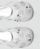 Mango Women's Sequin Embroidered Mesh Ballerinas Shoes