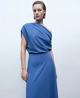 Mango Women's Asymmetrical-Neck Midi Dress