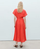 Mango Women's Flared Belted Midi Dress