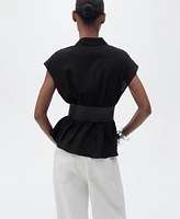 Mango Women's Short Sleeve Pleated Shirt