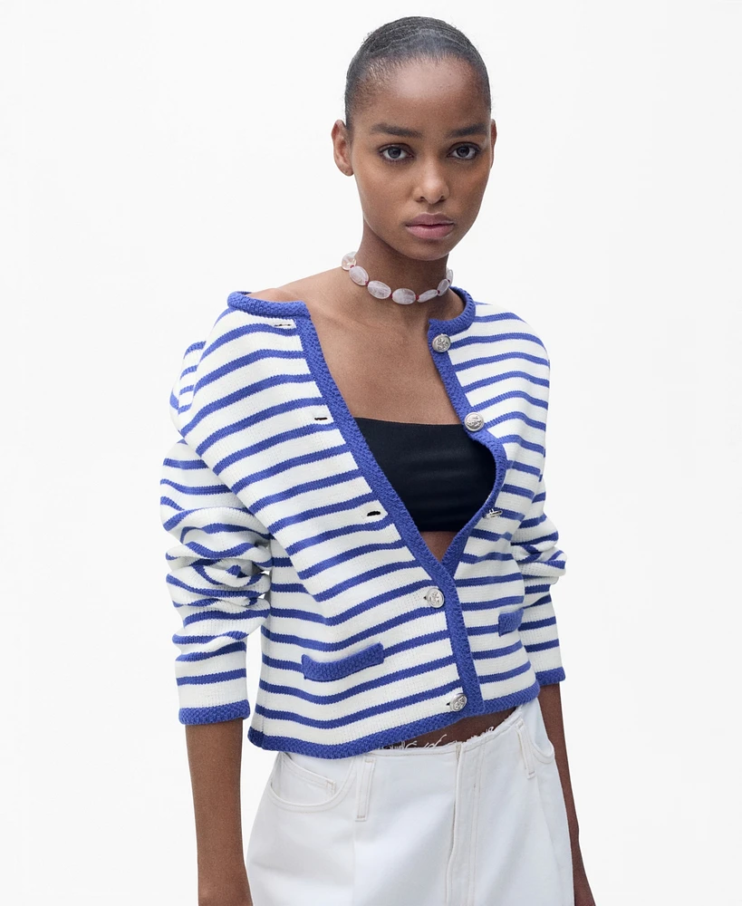 Mango Women's Stripped Knit Cardigan Sweater