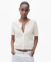 Mango Women's Short Sleeve Openwork Knit Cardigan Sweater
