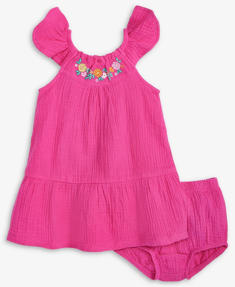 First Impressions Baby Girls Cotton Knit Gauze Dress & Bloomer, 2 Piece Set, Exclusively at Macy's