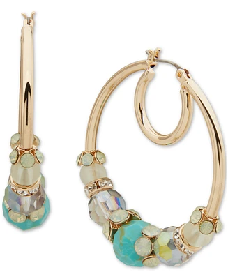 Anne Klein Gold-Tone Medium Mixed Stone & Bead Hoop Earrings, 1.58"
