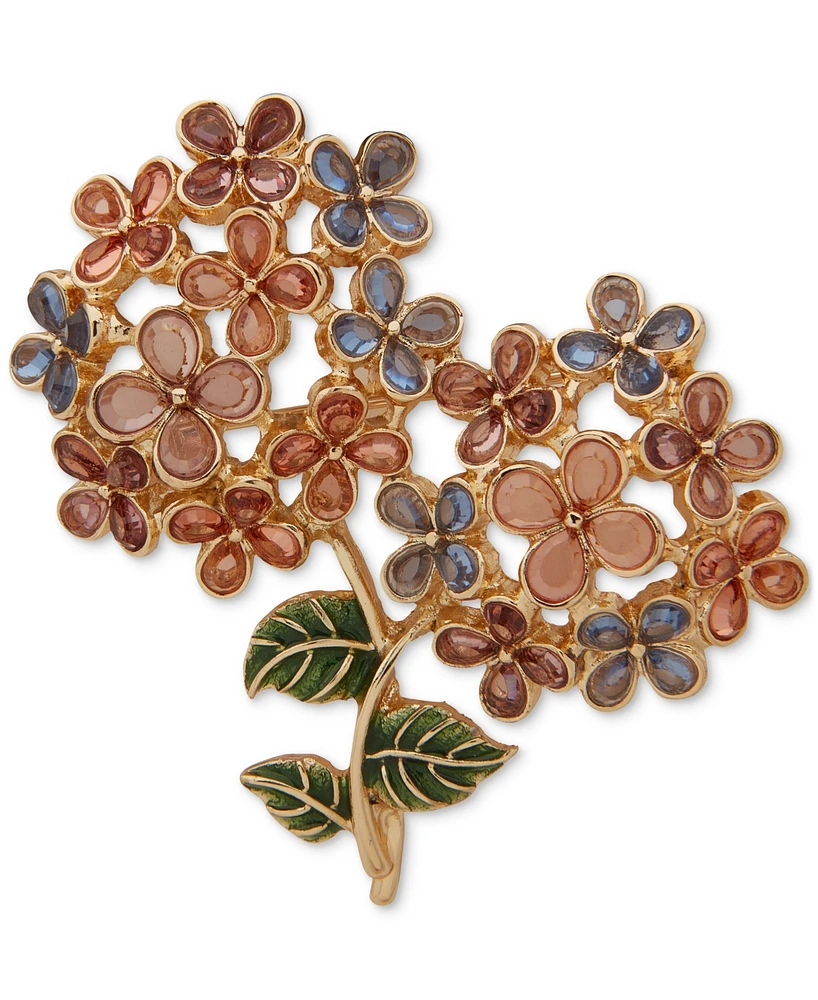 Anne Klein Gold-Tone Mixed Color Stone Double Flower Bouquet Pin