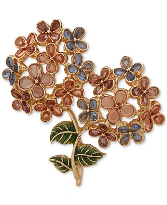 Anne Klein Gold-Tone Mixed Color Stone Double Flower Bouquet Pin