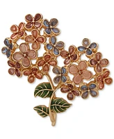 Anne Klein Gold-Tone Mixed Color Stone Double Flower Bouquet Pin