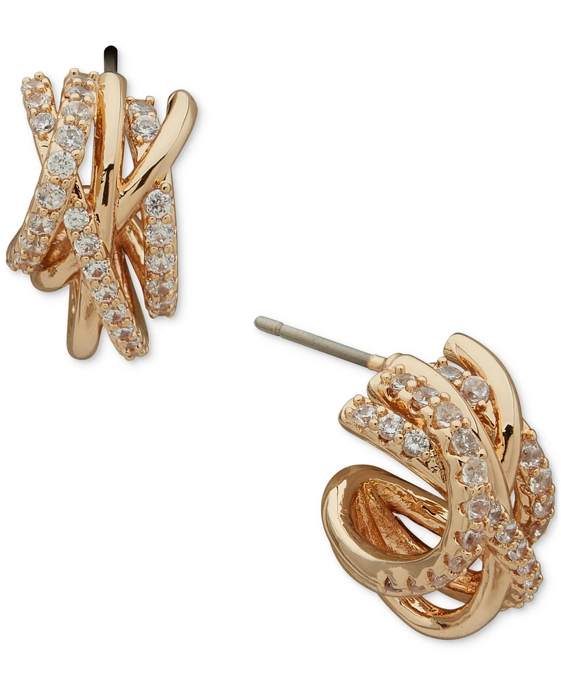 Anne Klein Gold-Tone Small Pave Criss Cross Hoop Earrings, 0.6"