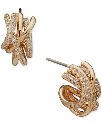 Anne Klein Gold-Tone Small Pave Criss Cross Hoop Earrings, 0.6"