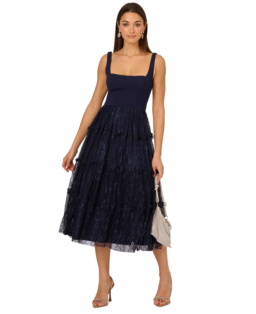 Adrianna by Papell Women's Crepe and Lace Midi Dress