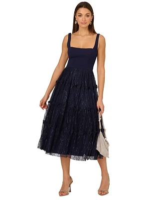 Adrianna by Papell Women's Crepe and Lace Midi Dress