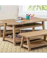 ECR4Kids Sit n' Stash Rectangular Table with Storage, Natural
