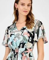 Kasper Women's Printed Swiss Dot Flutter-Sleeve Midi Dress