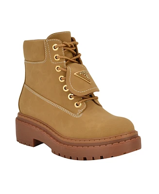Guess Women's Leavey Logo Lug Sole Combat Boots