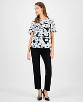 Kasper Women's Printed Swiss Dot Flutter-Sleeve Blouse