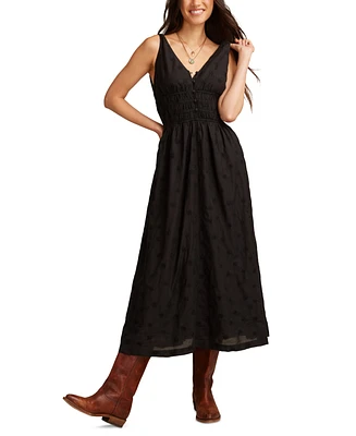 Lucky Brand Women's Cotton V-Neck Smocked-Waist Midi Dress