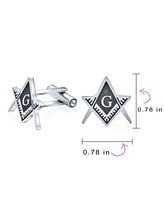 Bling Jewelry Set of 2 Freemasons Compass Symbol Shirt Cufflink Black Enamel Gold Plated