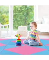 8 Feet Pu Leather Folding Gymnastics Mat with Hook and Loop Fasteners-Pink & Blue