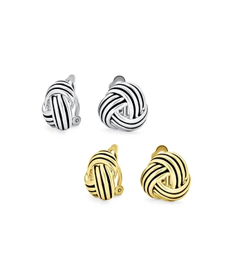 Bling Jewelry Set of 2 Rope Cable Twist Knot Clip-On Earrings Oxidized Silver Gold Plated