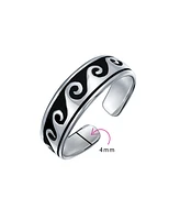 Bling Jewelry Set of 2 Nautical Ocean Waves and Beach Sand Footprints Midi Toe Ring Silver