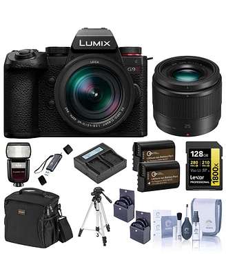 Panasonic Lumix G9II Mirrorless Camera with Lumix G Leica Dg 12-60mm f/2.8-4 Lens and 25mm f/1.7 Lens, Bundle with Zoom R2 Flash, 128GB Memory Card, 2